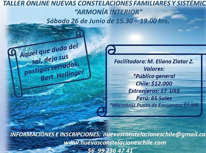 TALLER  ONLINE  NUEVAS CONSTELACIONES FAMILIARES Y SISTÉMICAS. Próximo Sabado 26 de Junio Inscripciones hasta el Viernes 25 de Junio.